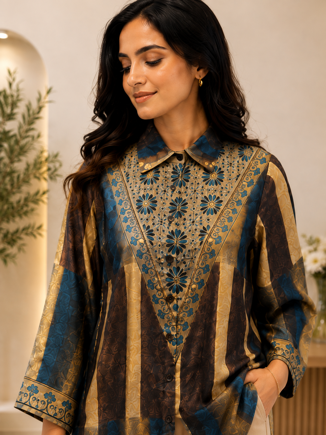 Azure Heritage Printed Satin Shirt