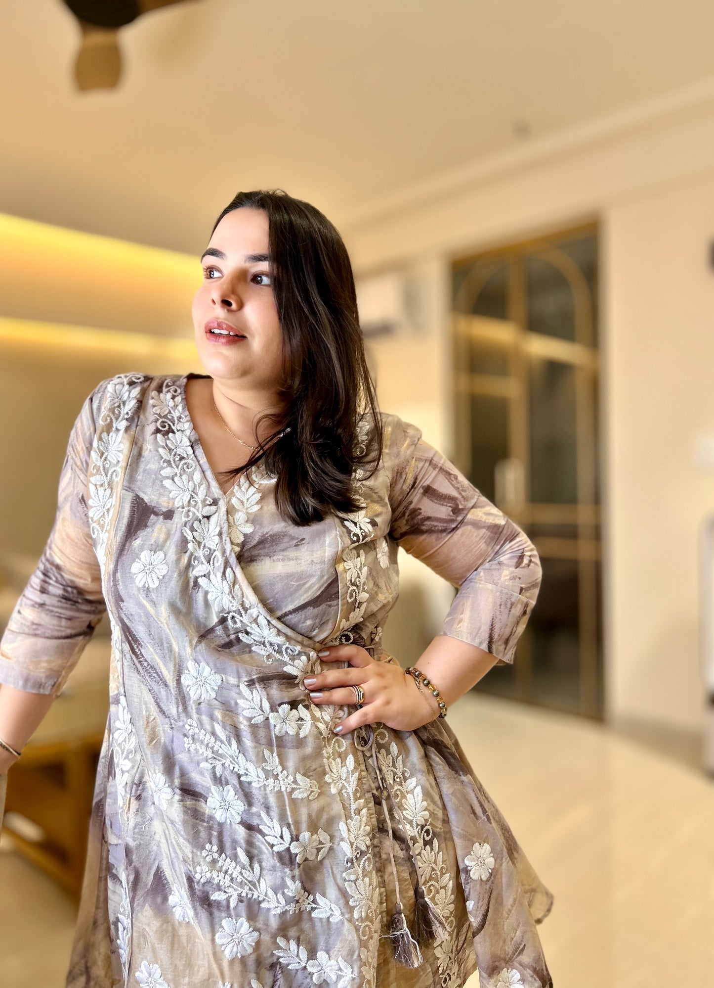 Moonlit Floral Wrap Kurta Set