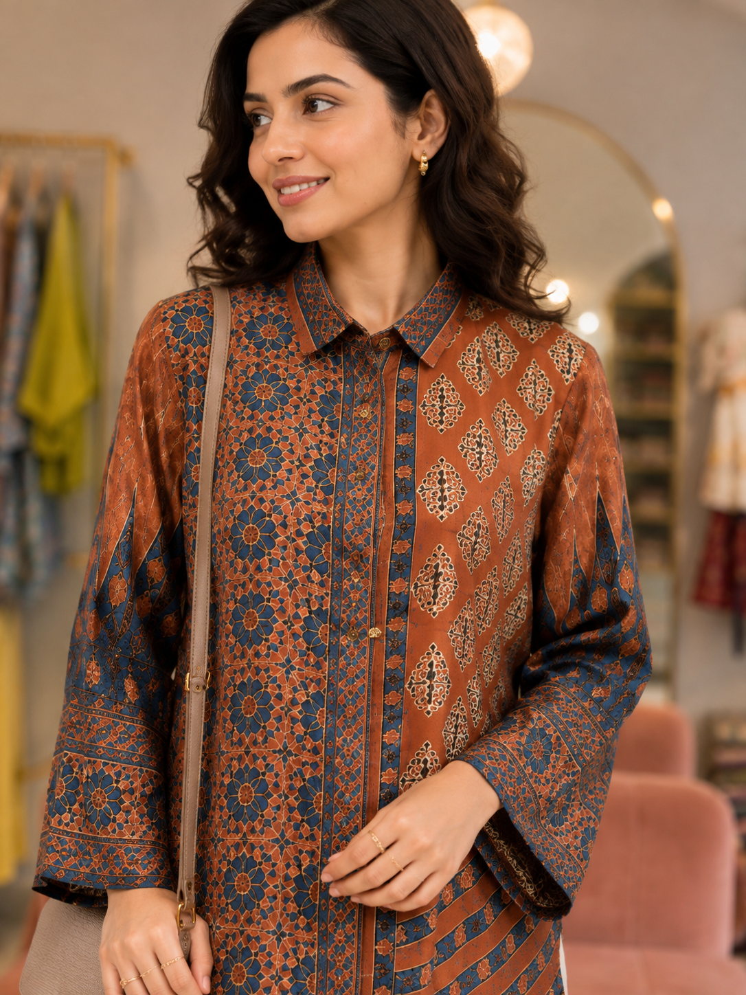 Terracotta Mosaic Satin Shirt ⭐