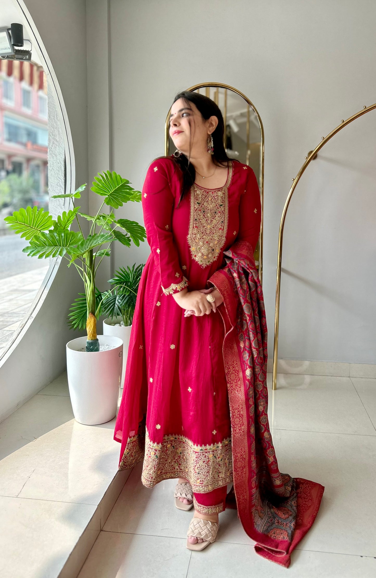 Scarlet Elegance Vichitra Anarkali