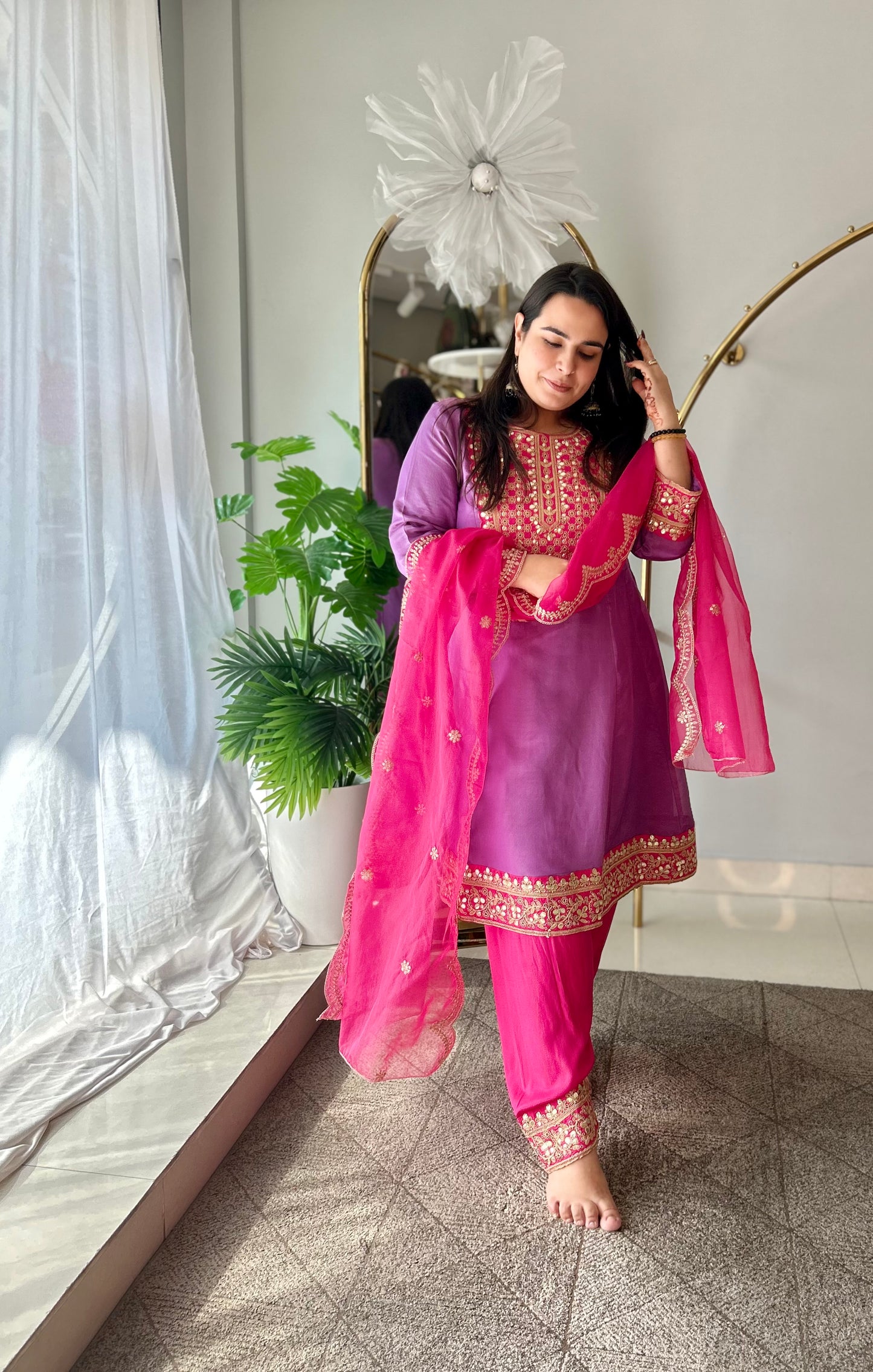 Fuchsia Bloom Lurex Tissue Silk Kurta Set