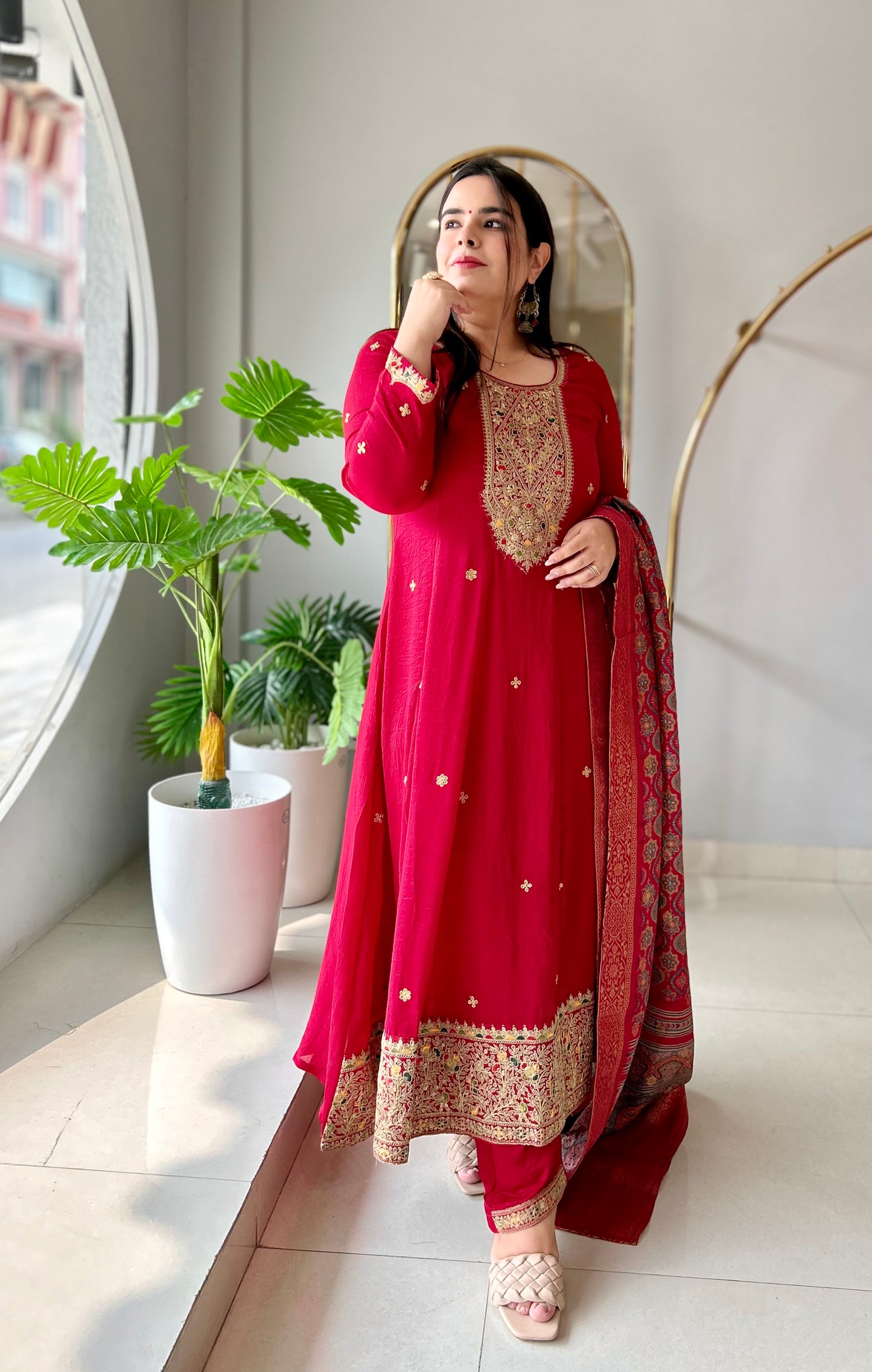 Scarlet Elegance Vichitra Anarkali