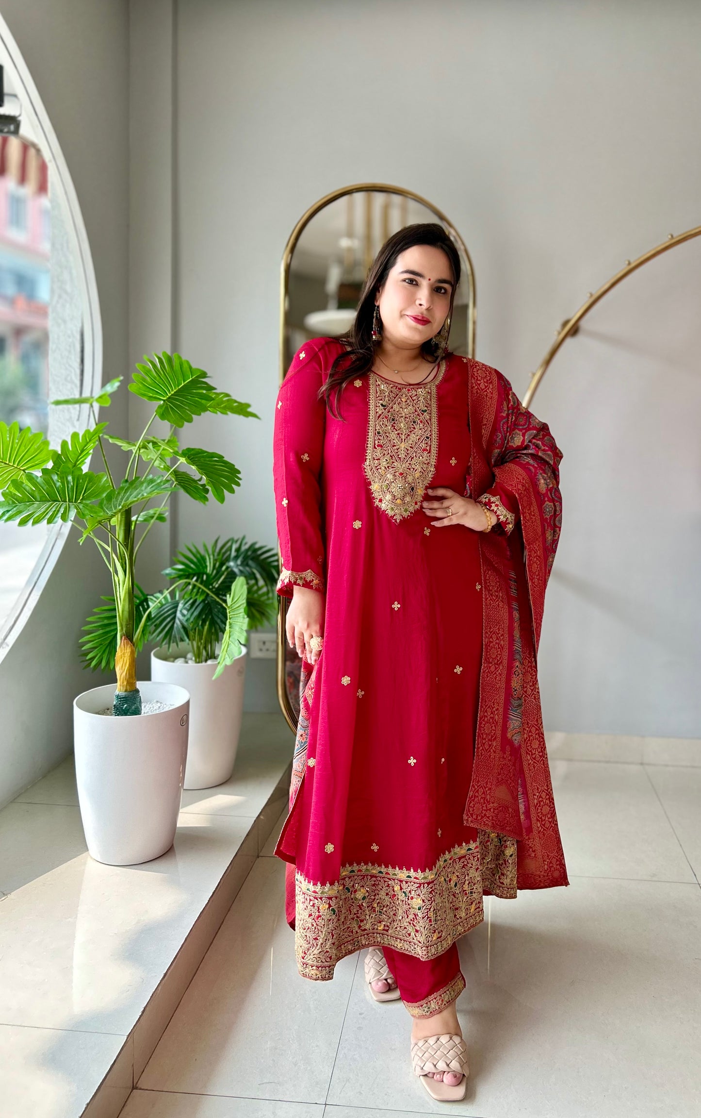 Scarlet Elegance Vichitra Anarkali