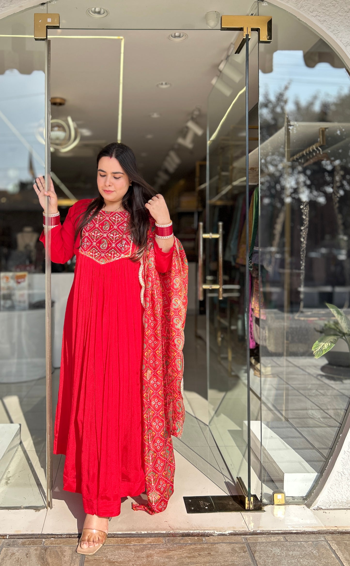 Elegant Orange Chiffon Silk Anarkali with Intricate Dupatta