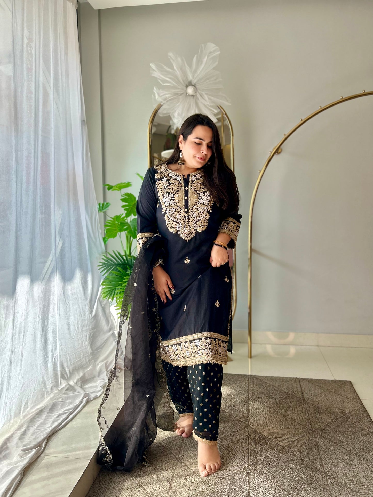 Midnight Elegance Silk Kurta with Banarasi Georgette & Organza Dupatta