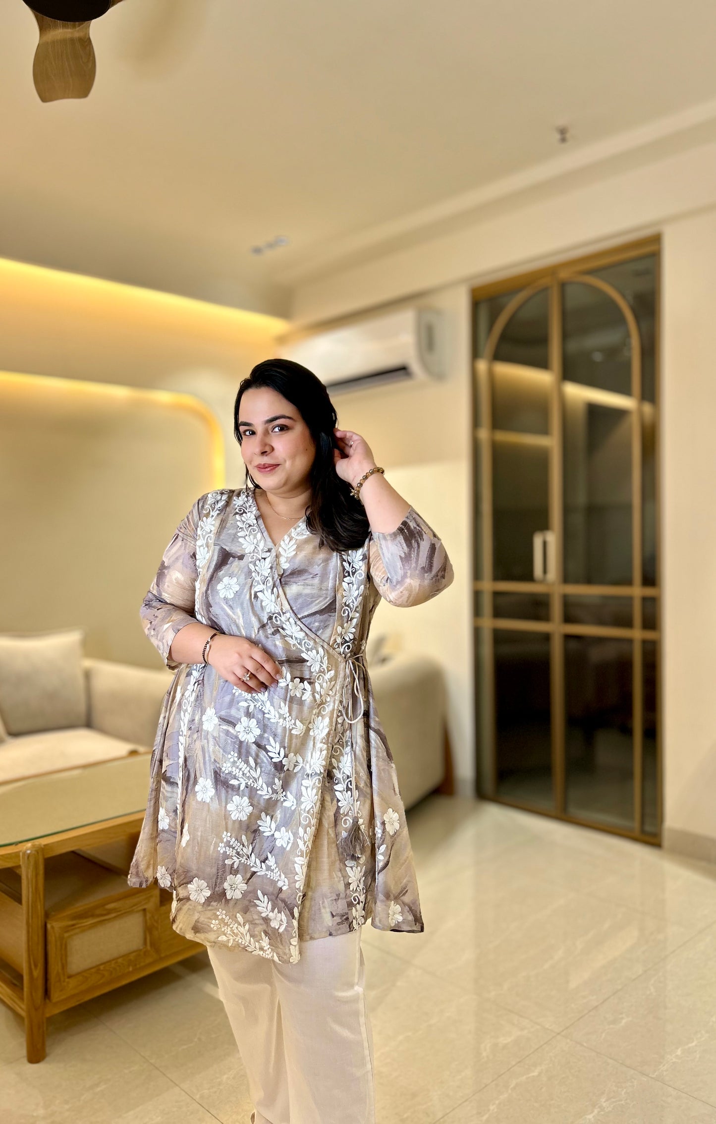 Moonlit Floral Wrap Kurta Set