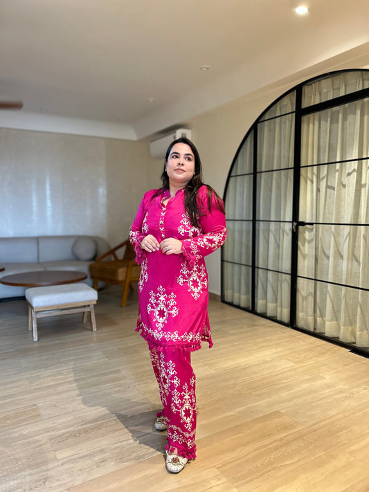 Fuchsia Luxe Embroidered Co-ord Set