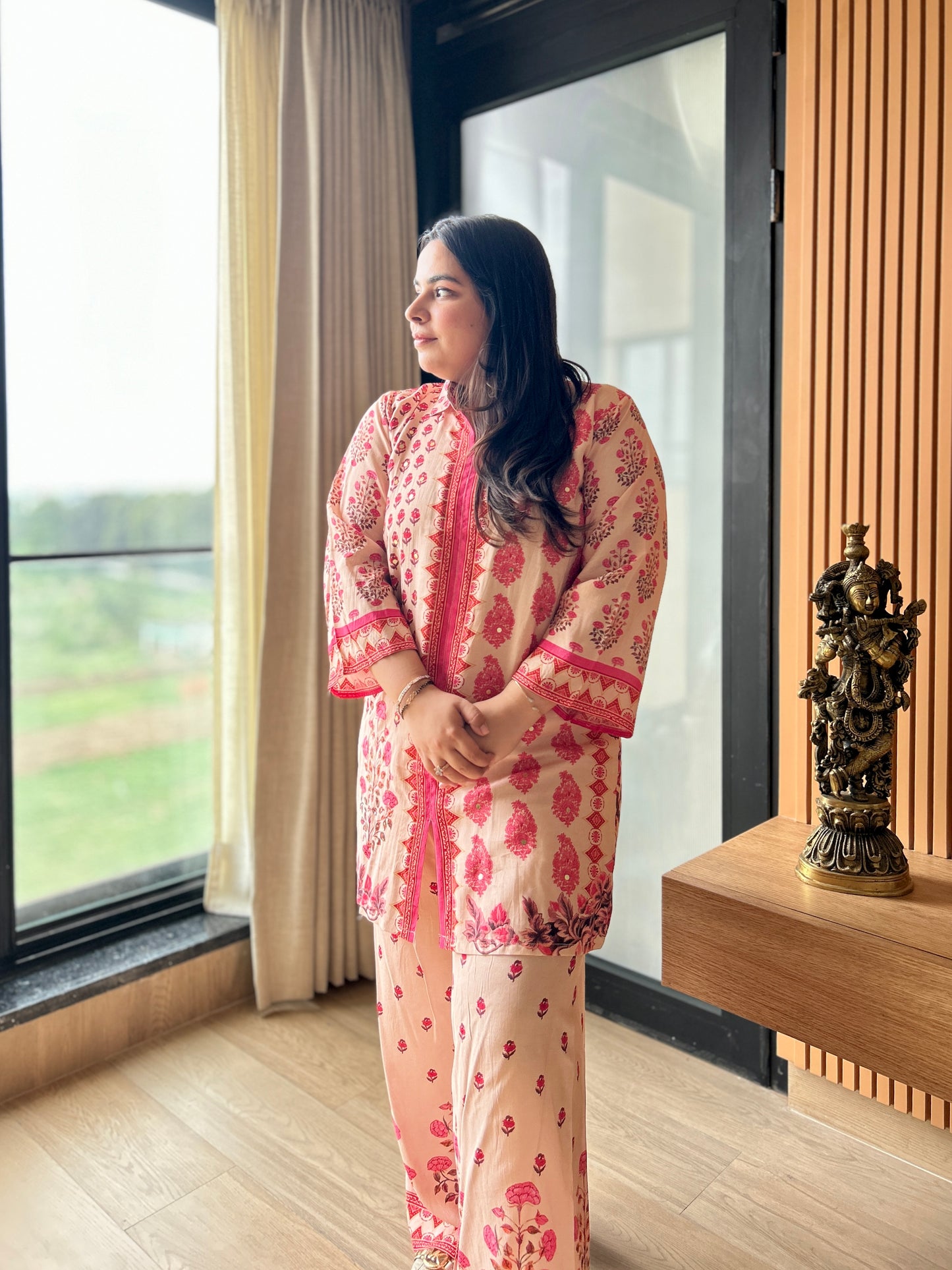 Blush Pink Mughal-Inspired Printed Cotton Co-ord Set