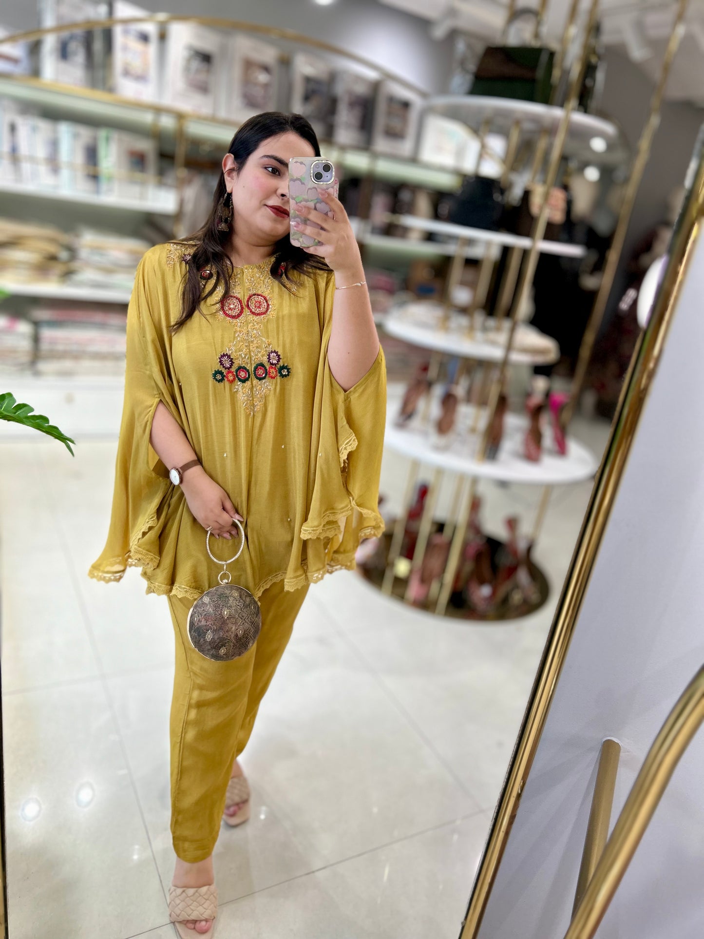 Golden Mustard Embroidered Luxe Cape Set