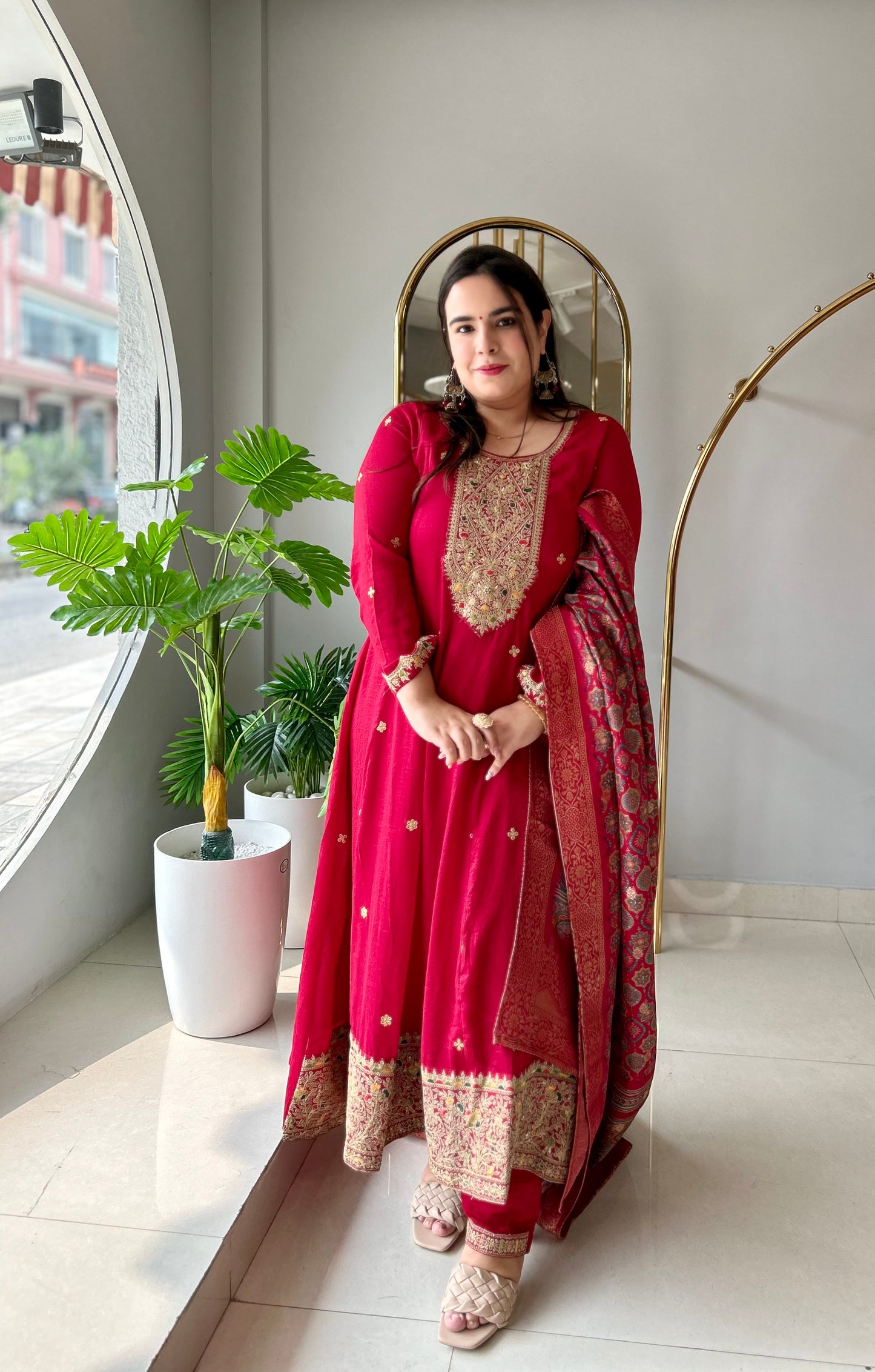 Scarlet Elegance Vichitra Anarkali