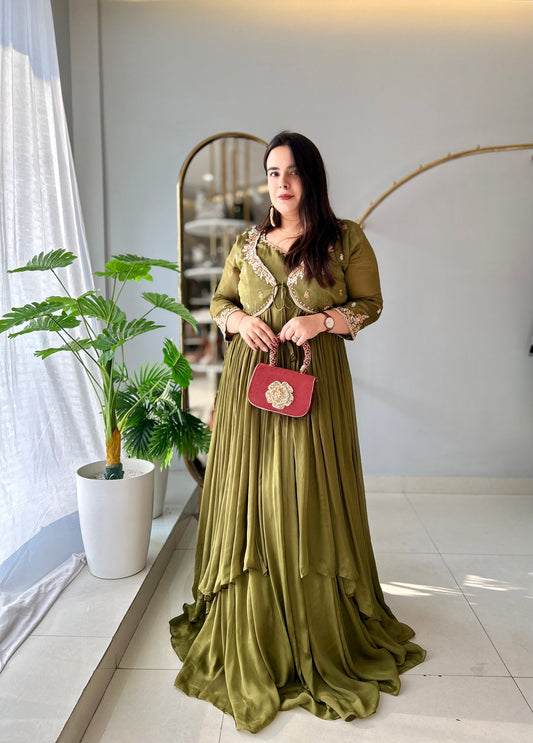 Olive Grandeur Chinon Anarkali