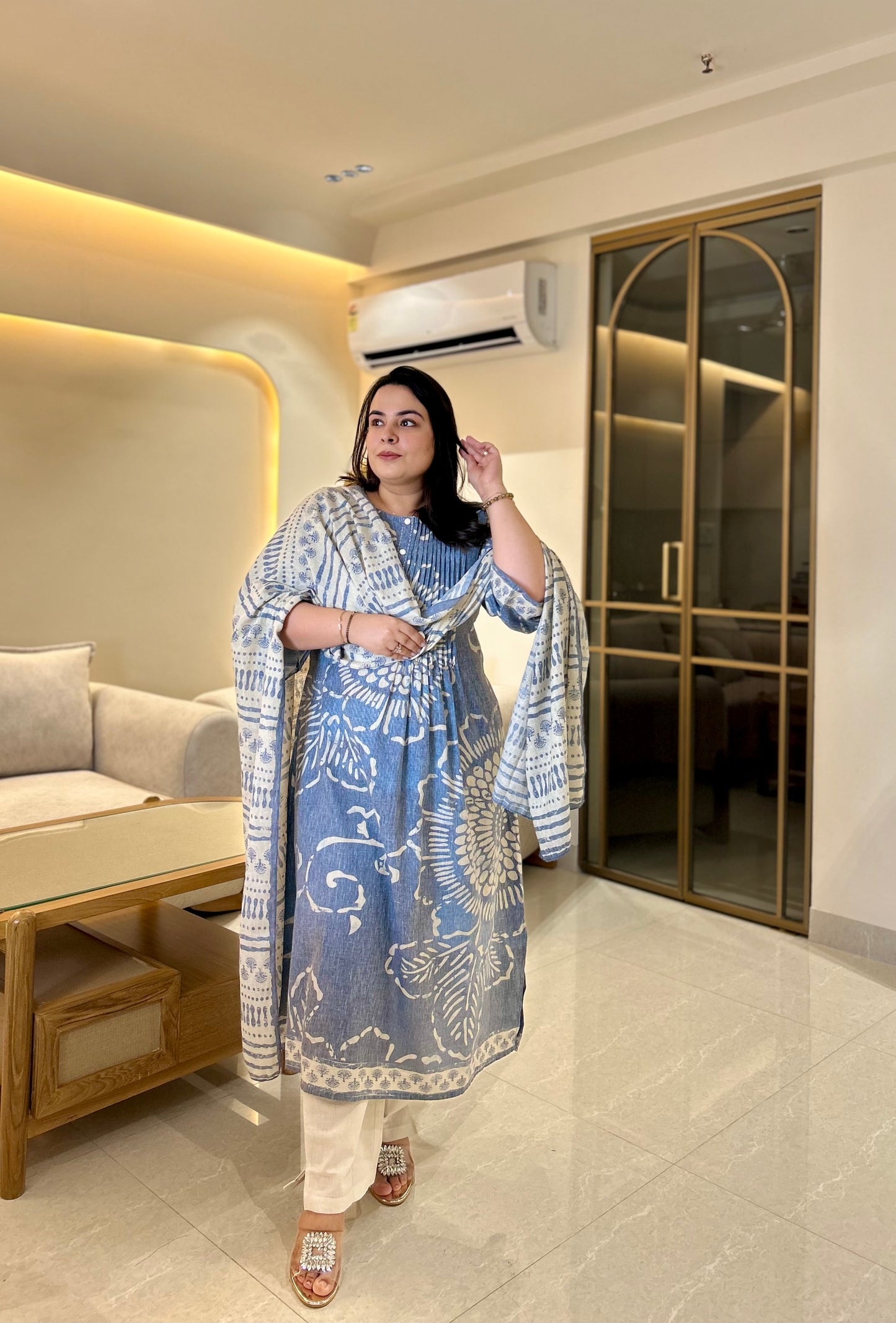 Indigo Bloom Cotton Suit Set