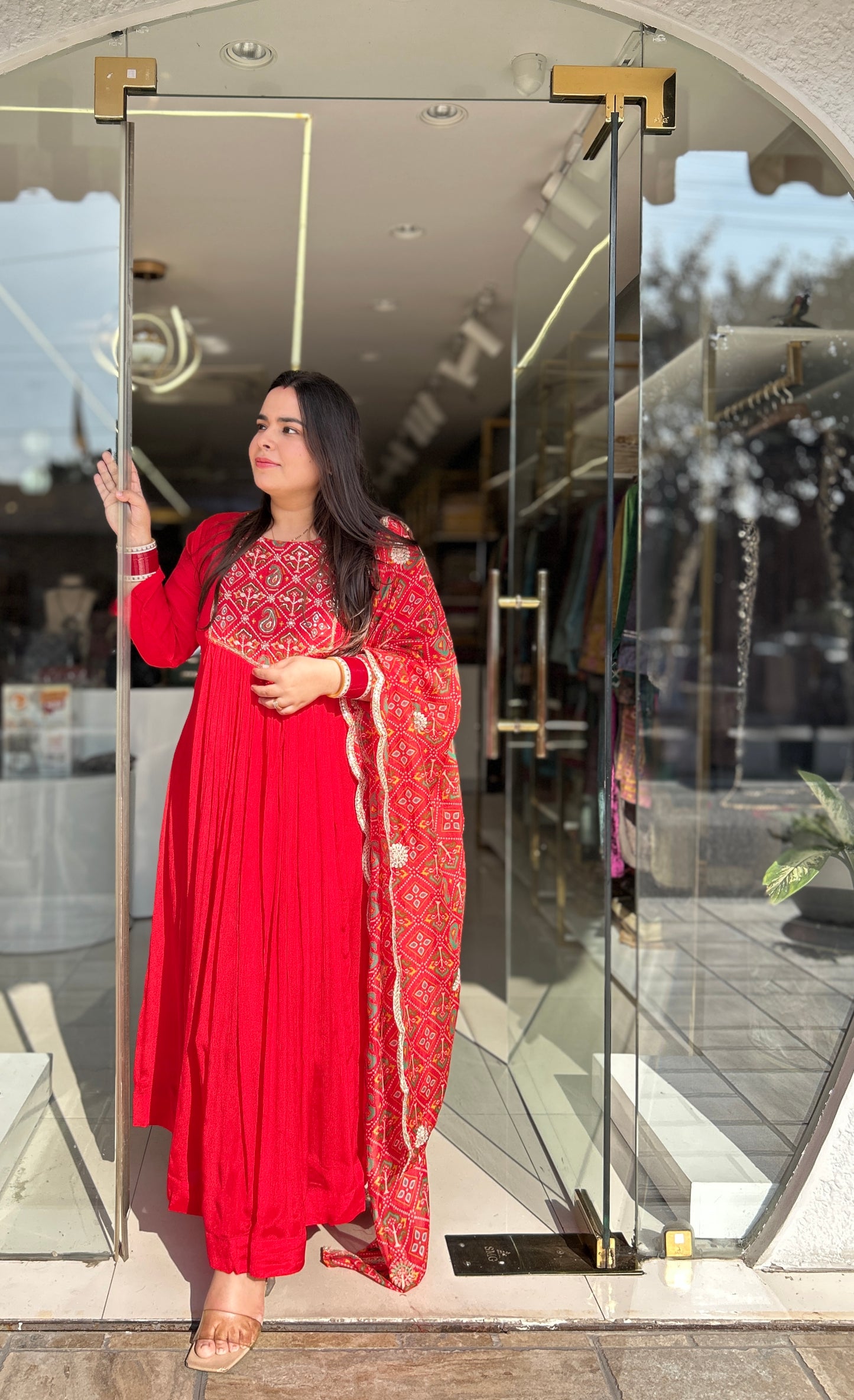 Elegant Orange Chiffon Silk Anarkali with Intricate Dupatta