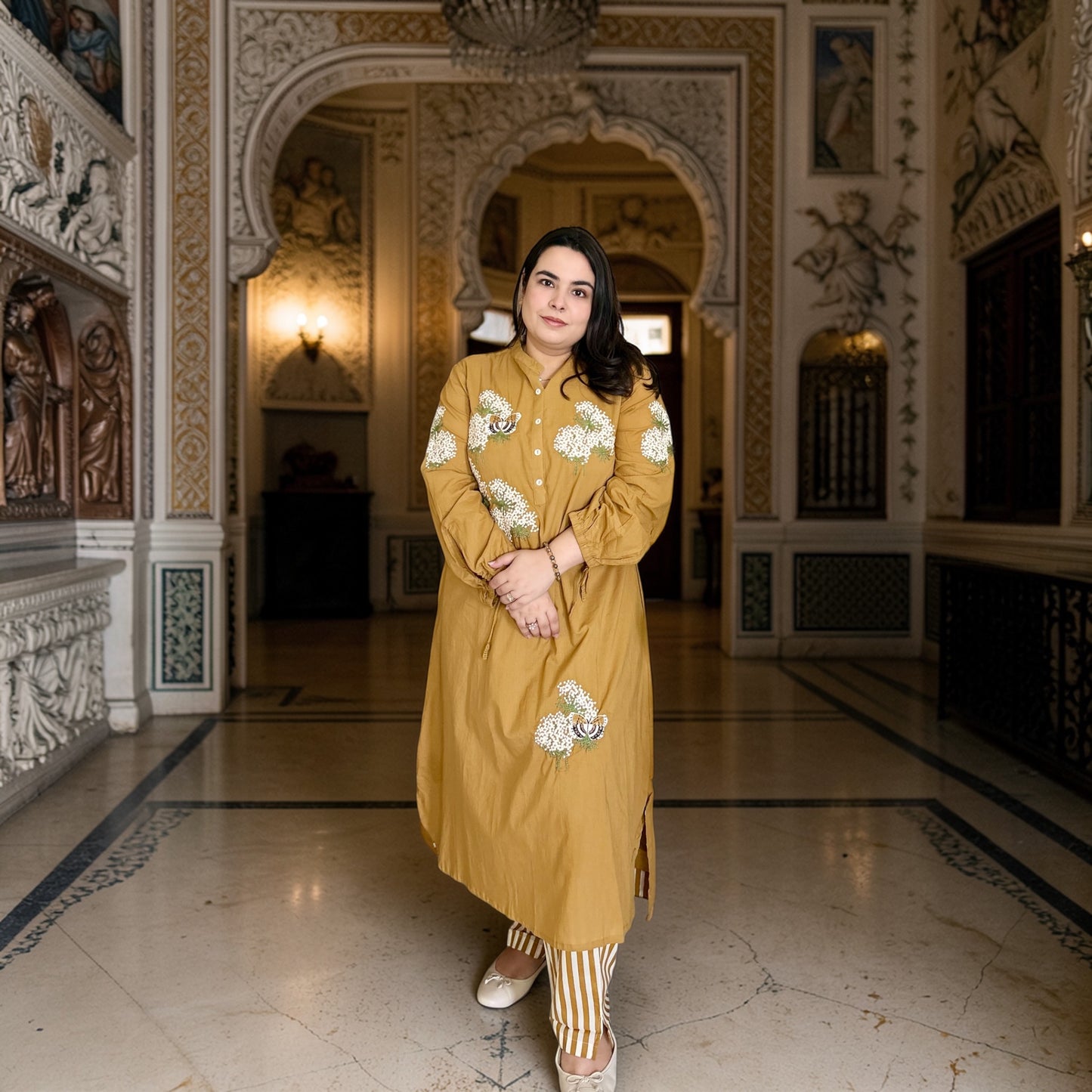 Mustard Bloom Kurta Set