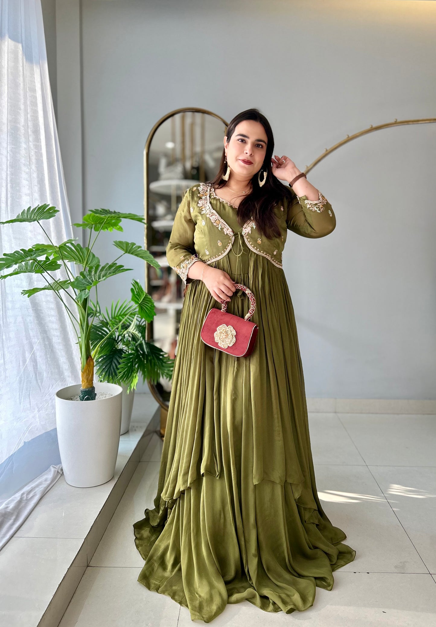 Olive Grandeur Chinon Anarkali