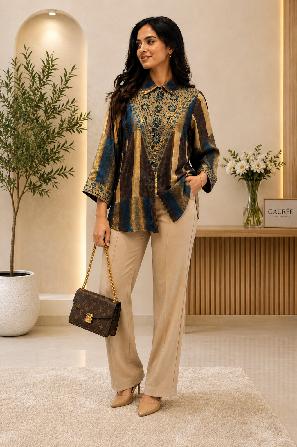Azure Heritage Printed Satin Shirt