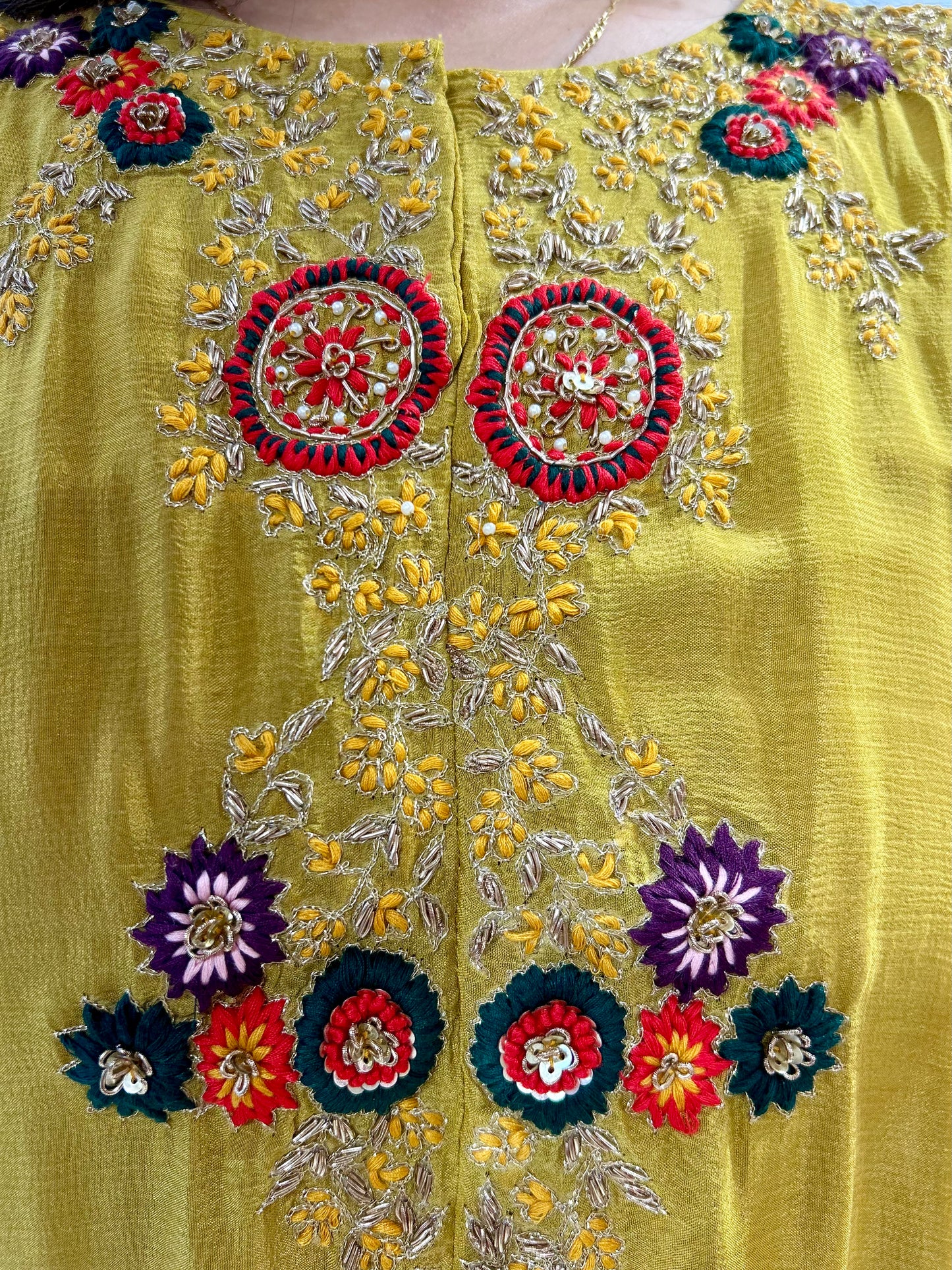 Golden Mustard Embroidered Luxe Cape Set